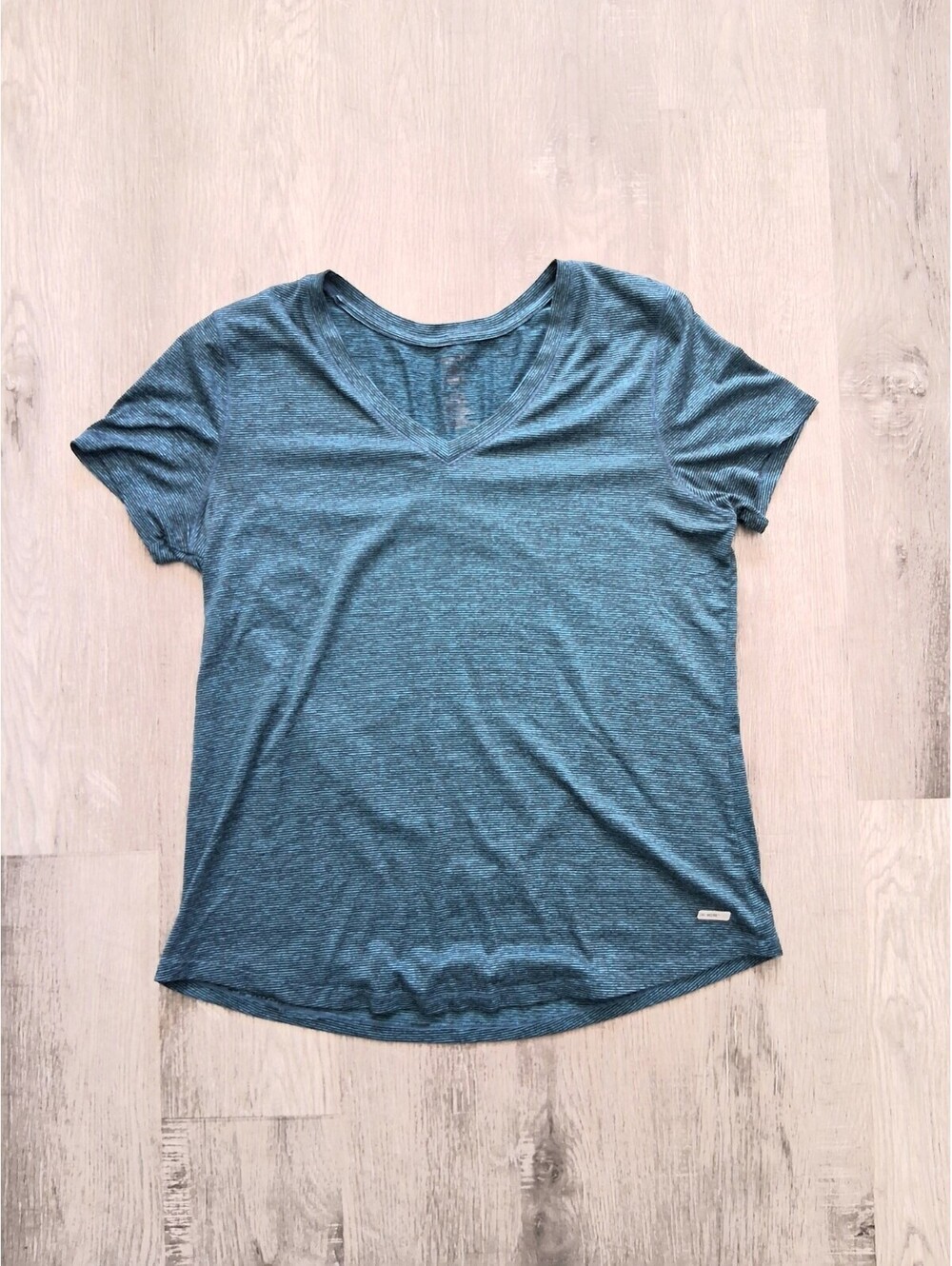Athletic Works Womens XL 16-18 Blue Teal Heathered Striped V-Neck Tee Shirt Top